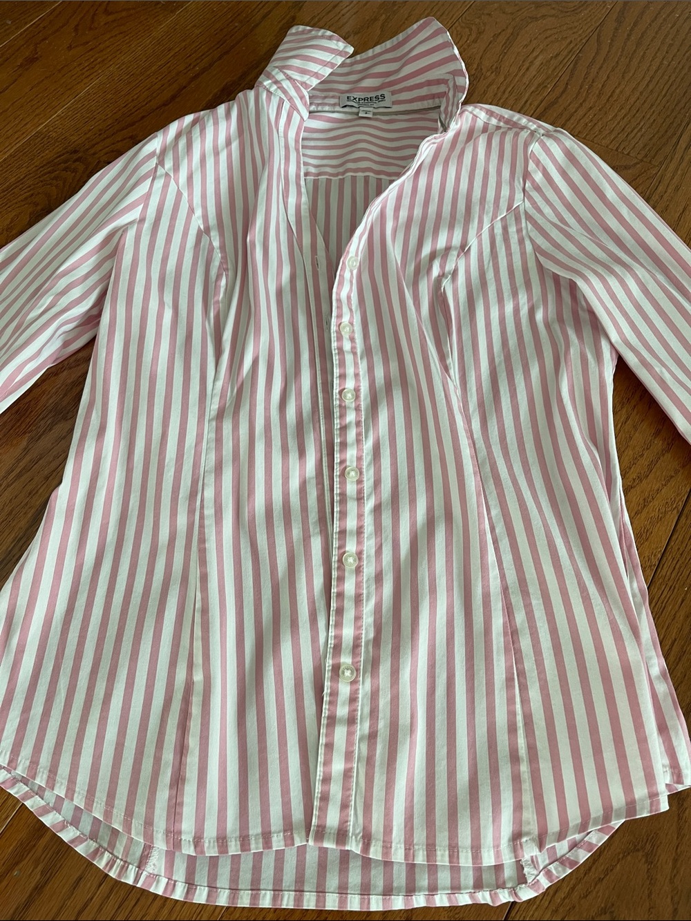 Express Girls Pink & White Vertical Stripe Button-Down Shirt